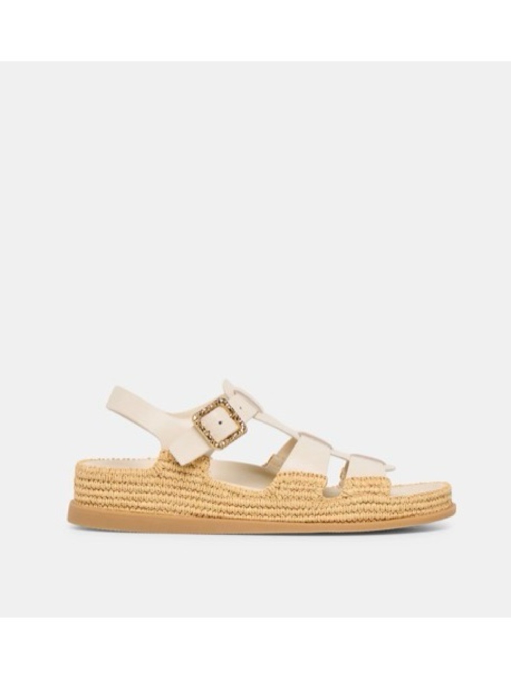 Women's Cream Raffia Platform Sandal with Buckle